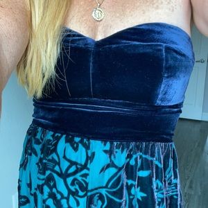 Strapless dress navy velvet with teal
